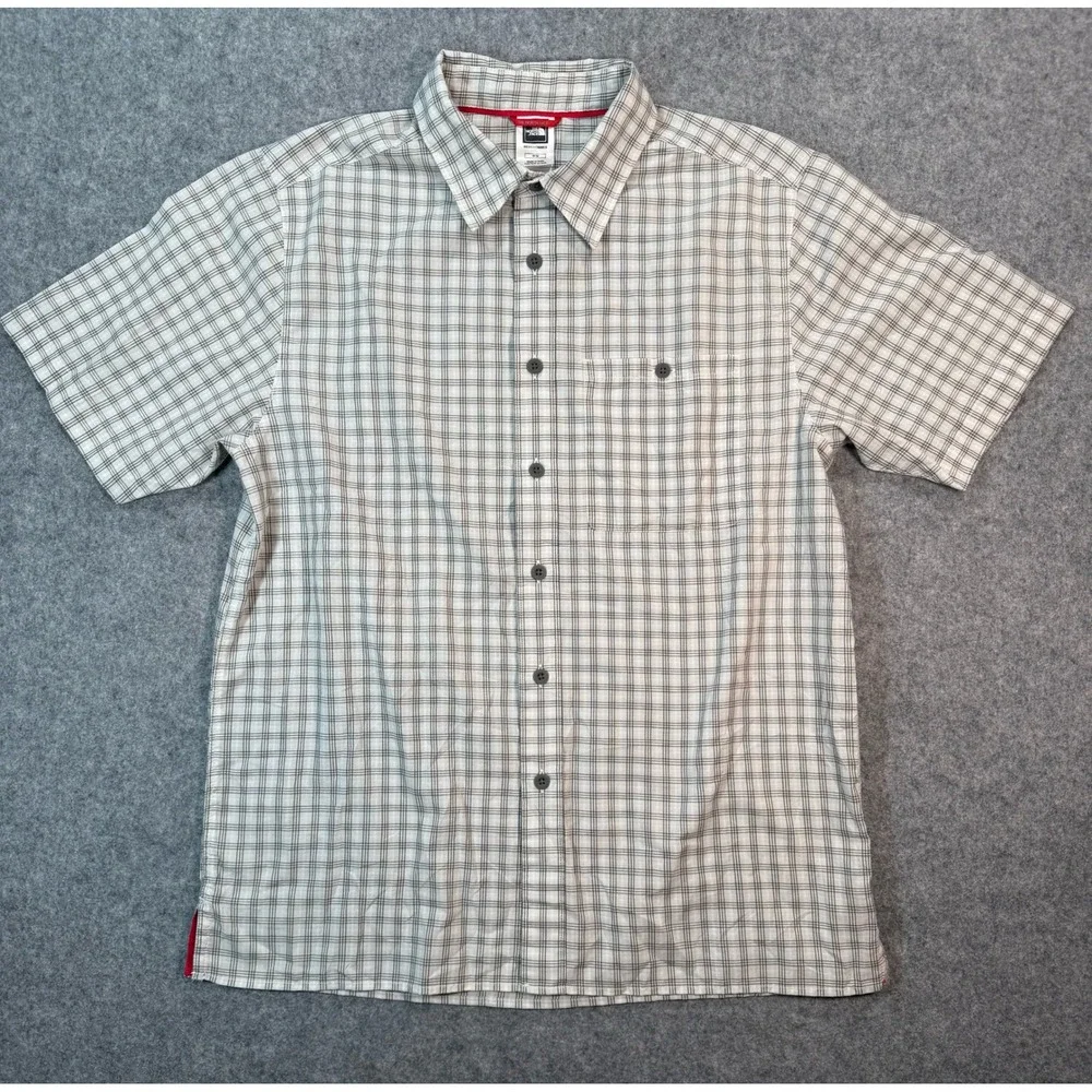 The North Face Mens Gray Plaid Short Sleeve Button Down Hiking Shirt Size Medium